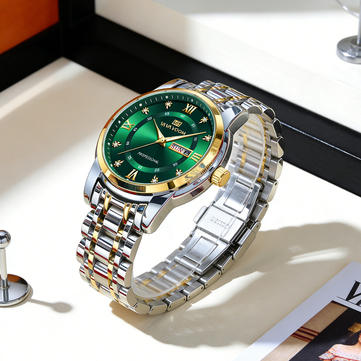 Luxury Rhinestone Gold Ring St - Luxury Watch Green Dial review and price