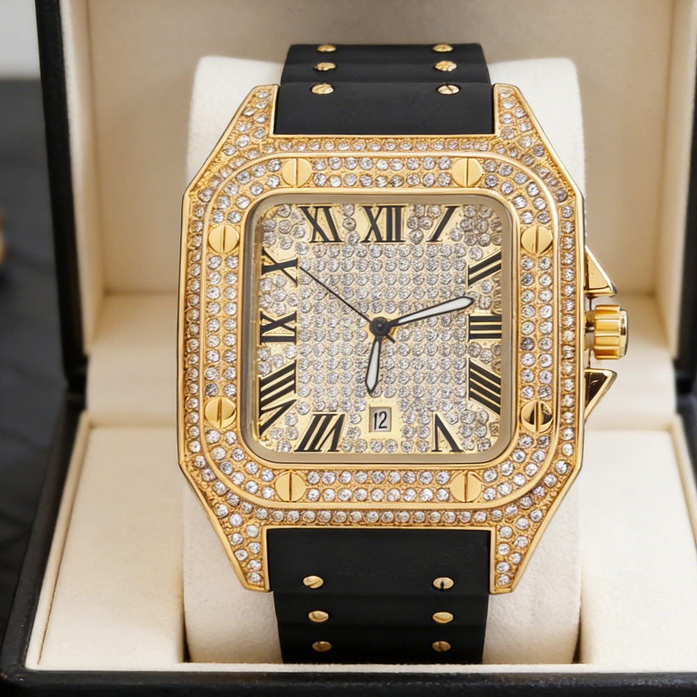 Hot Fashion Square Full Diamon - Luxury Watch Rubber Strap review and price