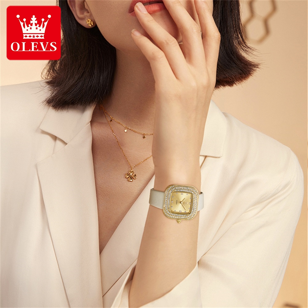 OLEVS Fashion Ladies' Square Q - Luxury Watch With Leather Strap review and price